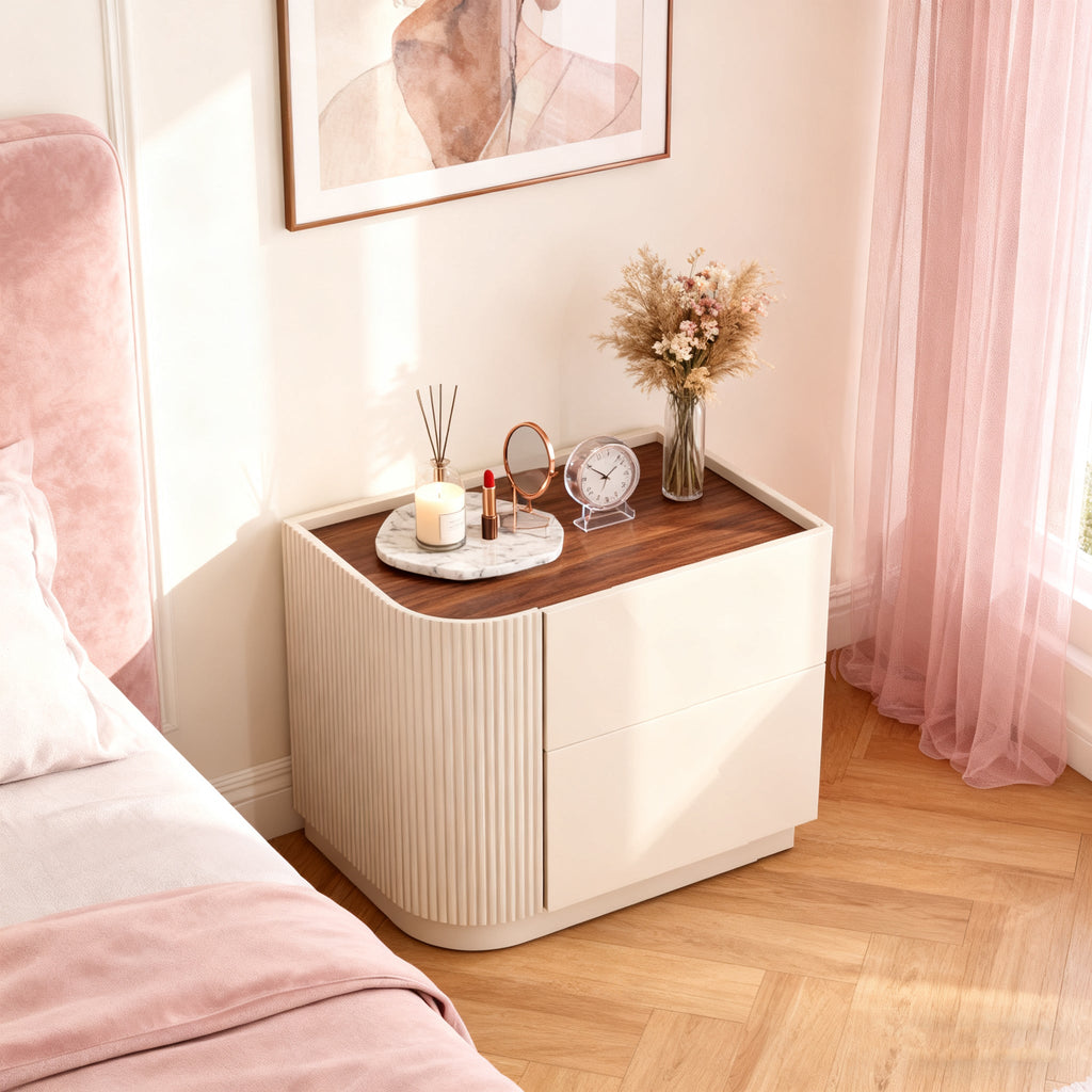 Premium Luxury Nightstand - Delicate Textured Panel Bedside Table 2-Drawer For Bedroom & Living Room Lumendat