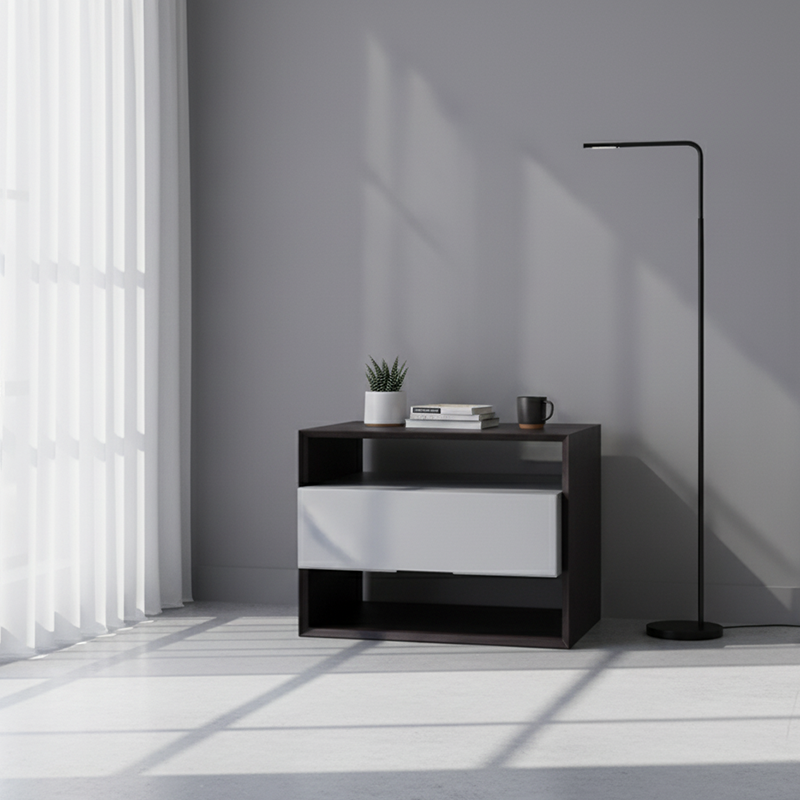 Contemporary Industrial Nightstand - Versatile Style & Ultra-Minimalist Hidden Handle Bedside Table 2-Drawer For Bedroom Lumendat