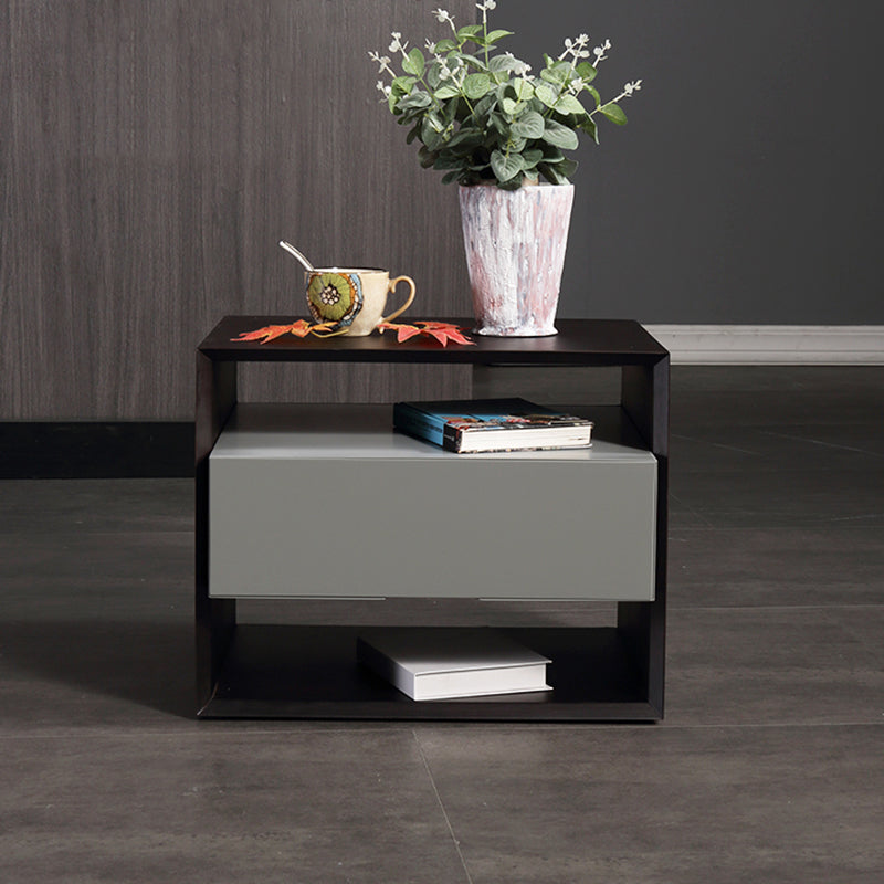 Contemporary Industrial Nightstand - Versatile Style & Ultra-Minimalist Hidden Handle Bedside Table 2-Drawer For Bedroom Lumendat