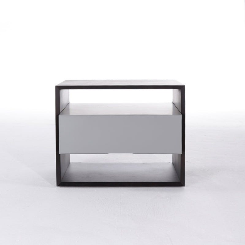 Contemporary Industrial Nightstand - Versatile Style & Ultra-Minimalist Hidden Handle Bedside Table 2-Drawer For Bedroom Lumendat
