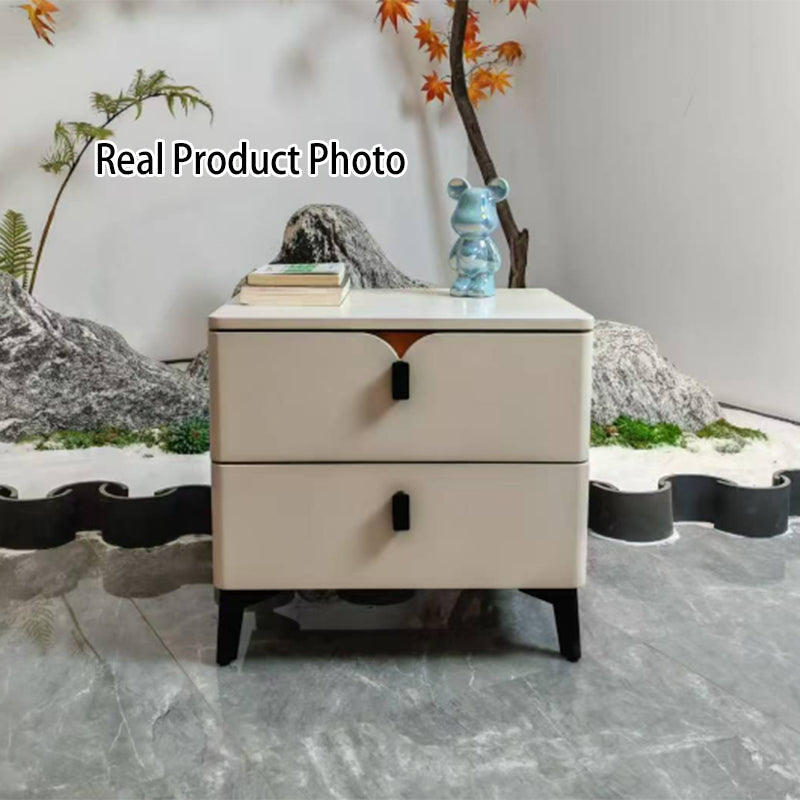 Eco-Friendly E1 Grade MDF Nightstand - Modern Minimalist Style Rectangular Bedside Table 2-Drawer For Bedroom Lumendat