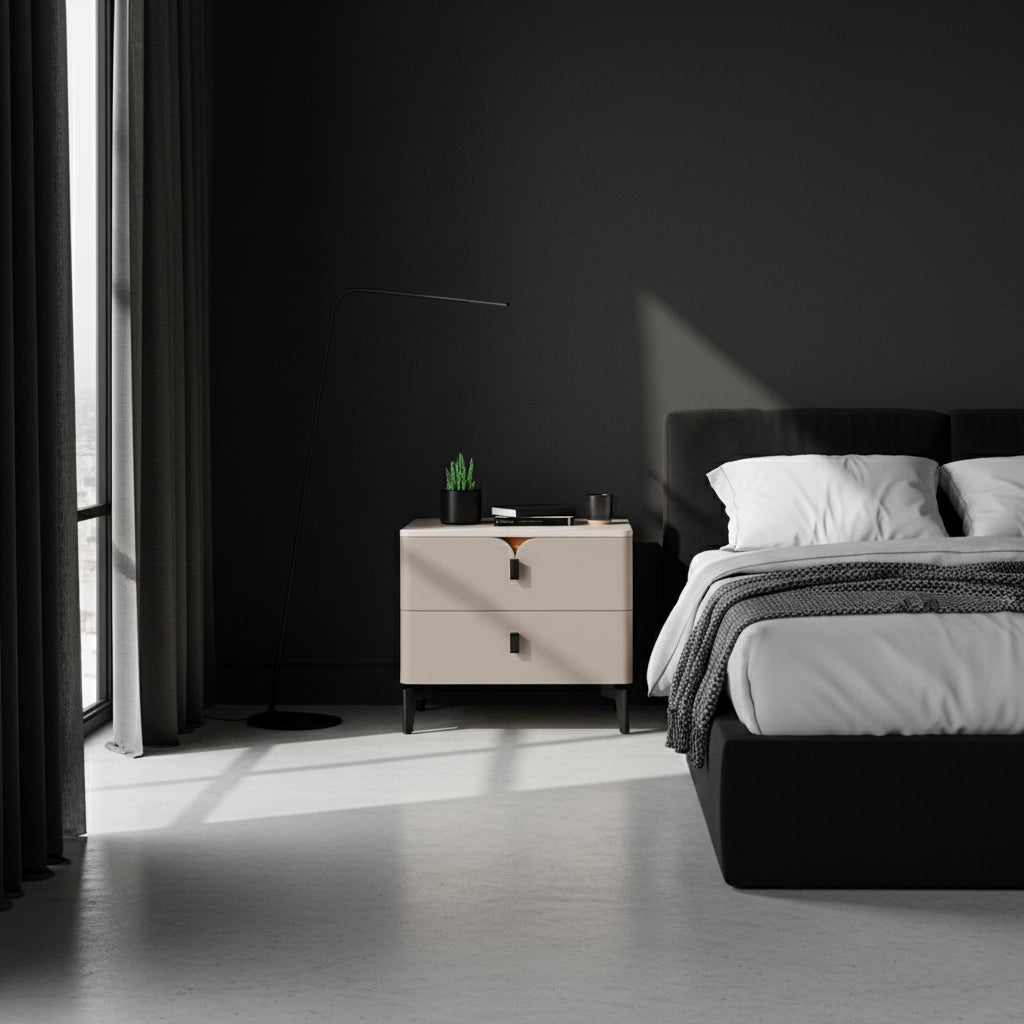 Eco-Friendly E1 Grade MDF Nightstand - Modern Minimalist Style Rectangular Bedside Table 2-Drawer For Bedroom Lumendat