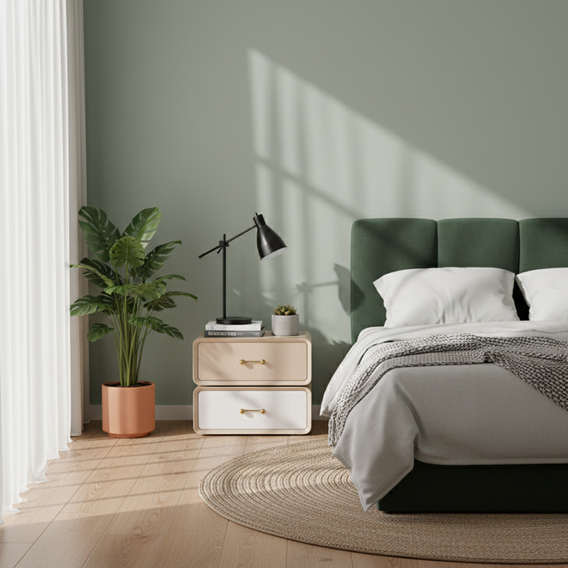 Nordic Style 360° Rotating Nightstand - Morandi Colors Eco Material Rectangular Bedside Table 2-Drawer For Bedroom & Living Room Lumendat