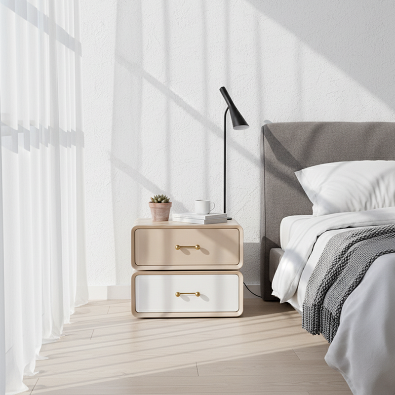 Nordic Style 360° Rotating Nightstand - Morandi Colors Eco Material Rectangular Bedside Table 2-Drawer For Bedroom & Living Room Lumendat