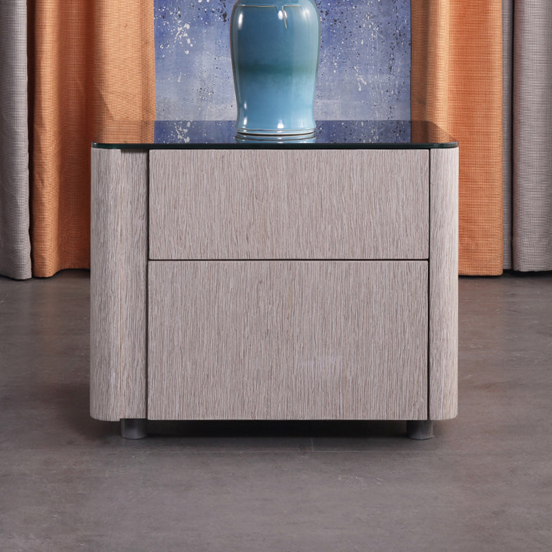 Sleek Style & Effortless Storage Nightstand - Tempered Glass Top & Push-to-Open Bedside Table 2-Drawer For Bedroom Lumendat