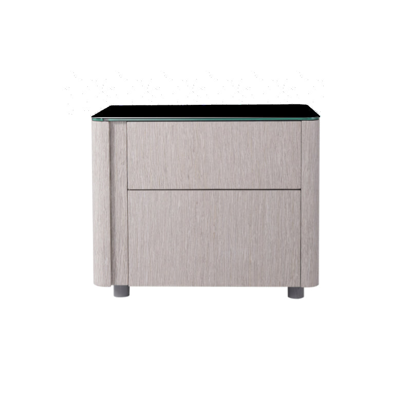 Sleek Style & Effortless Storage Nightstand - Tempered Glass Top & Push-to-Open Bedside Table 2-Drawer For Bedroom Lumendat