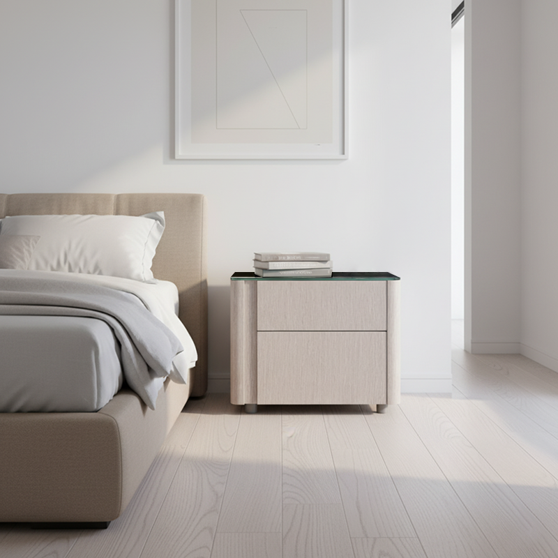 Sleek Style & Effortless Storage Nightstand - Tempered Glass Top & Push-to-Open Bedside Table 2-Drawer For Bedroom Lumendat