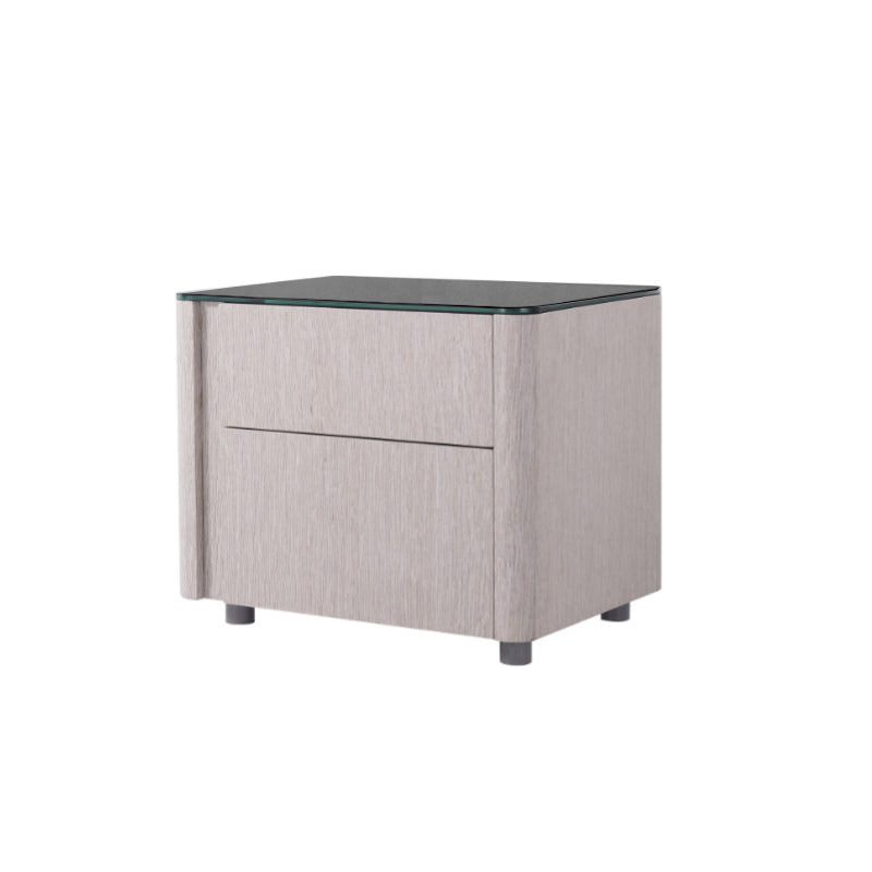 Sleek Style & Effortless Storage Nightstand - Tempered Glass Top & Push-to-Open Bedside Table 2-Drawer For Bedroom Lumendat