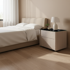 Sleek Style & Effortless Storage Nightstand - Tempered Glass Top & Push-to-Open Bedside Table 2-Drawer For Bedroom Lumendat