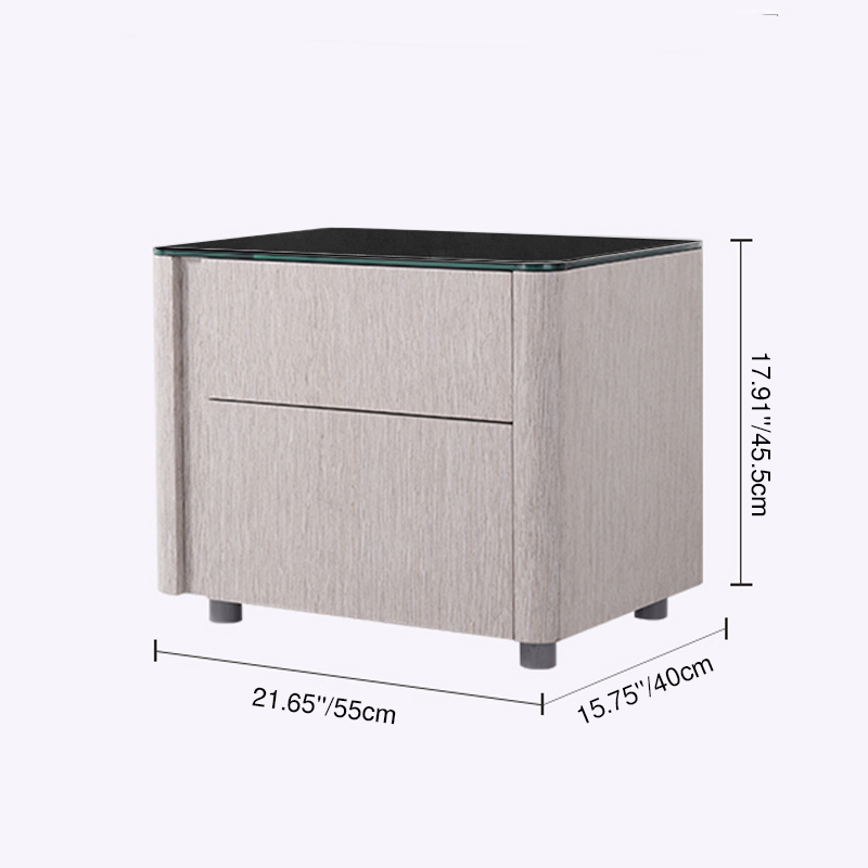 Sleek Style & Effortless Storage Nightstand - Tempered Glass Top & Push-to-Open Bedside Table 2-Drawer For Bedroom Lumendat