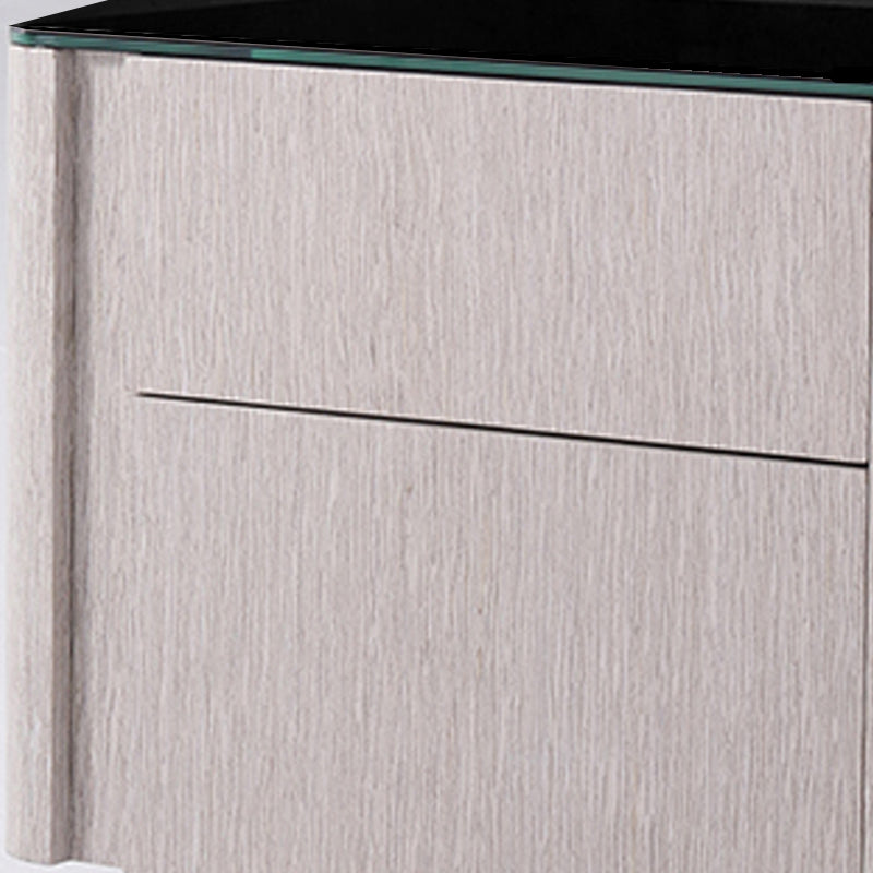 Sleek Style & Effortless Storage Nightstand - Tempered Glass Top & Push-to-Open Bedside Table 2-Drawer For Bedroom Lumendat
