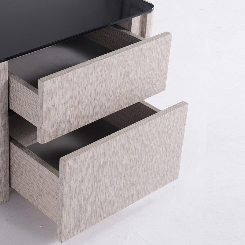 Sleek Style & Effortless Storage Nightstand - Tempered Glass Top & Push-to-Open Bedside Table 2-Drawer For Bedroom Lumendat