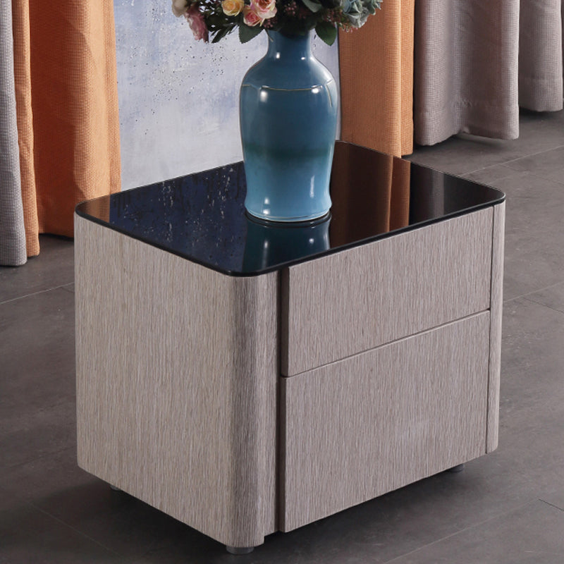 Sleek Style & Effortless Storage Nightstand - Tempered Glass Top & Push-to-Open Bedside Table 2-Drawer For Bedroom Lumendat