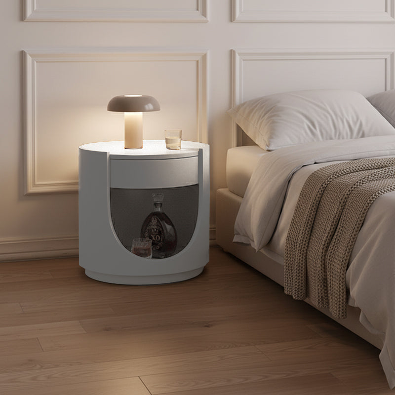 Scandinavian Style Round Nightstand - Space-Maximizing Storage Magic Bedside Table 1-Drawer For Bedroom Lumendat