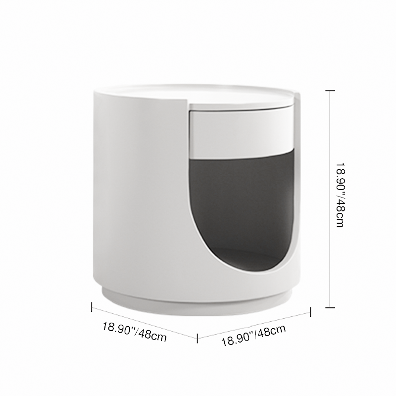 Scandinavian Style Round Nightstand - Space-Maximizing Storage Magic Bedside Table 1-Drawer For Bedroom Lumendat