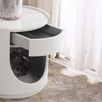 Scandinavian Style Round Nightstand - Space-Maximizing Storage Magic Bedside Table 1-Drawer For Bedroom Lumendat