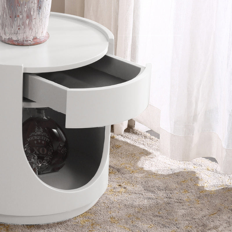 Scandinavian Style Round Nightstand - Space-Maximizing Storage Magic Bedside Table 1-Drawer For Bedroom Lumendat