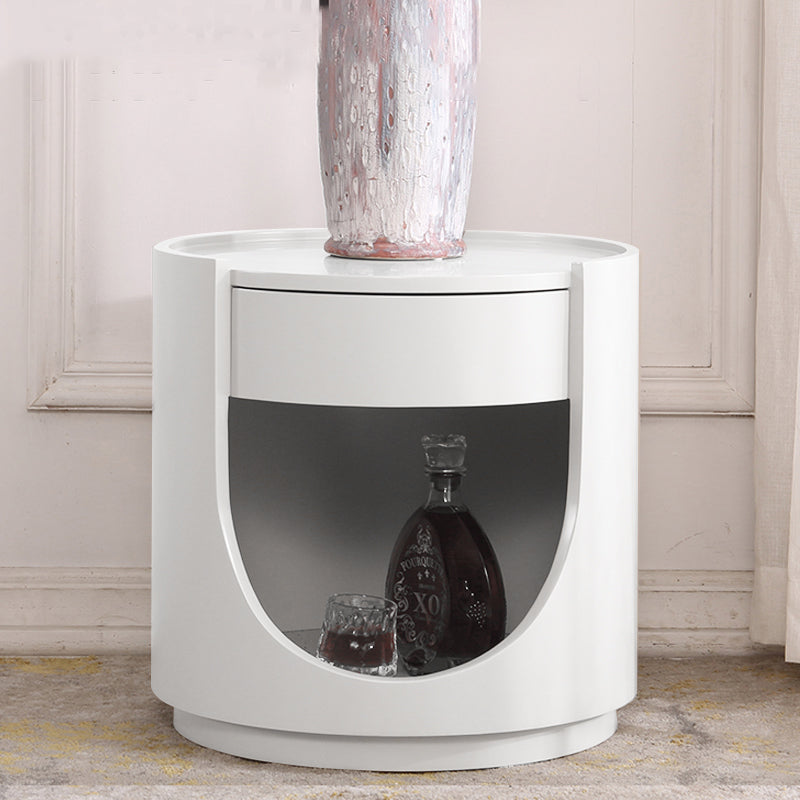 Scandinavian Style Round Nightstand - Space-Maximizing Storage Magic Bedside Table 1-Drawer For Bedroom Lumendat