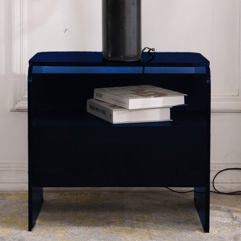 Maximize Storage Industrial Nightstand - Scratch-Resistant Tempered Glass Bedside Table 1-Drawer For Bedroom & Living Room Lumendat