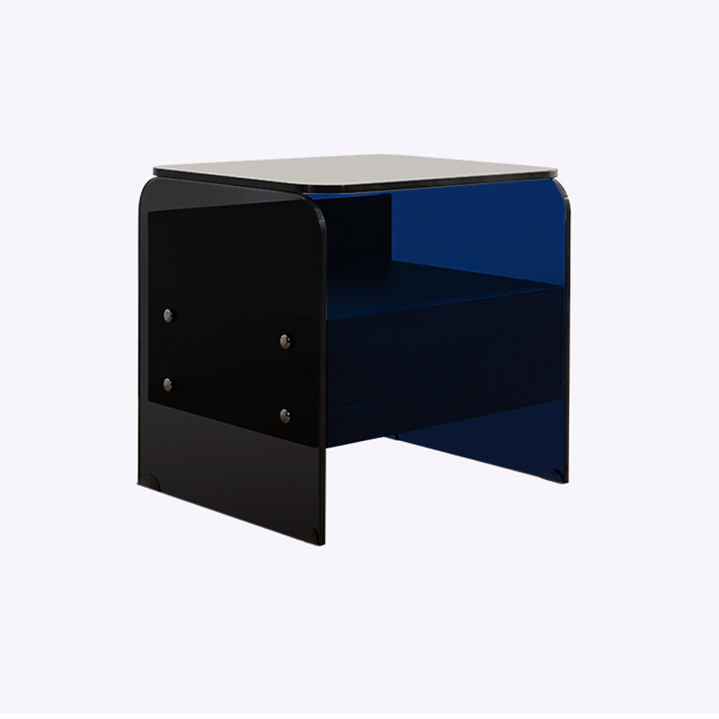 Maximize Storage Industrial Nightstand - Scratch-Resistant Tempered Glass Bedside Table 1-Drawer For Bedroom & Living Room Lumendat
