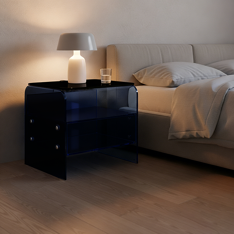 Maximize Storage Industrial Nightstand - Scratch-Resistant Tempered Glass Bedside Table 1-Drawer For Bedroom & Living Room Lumendat