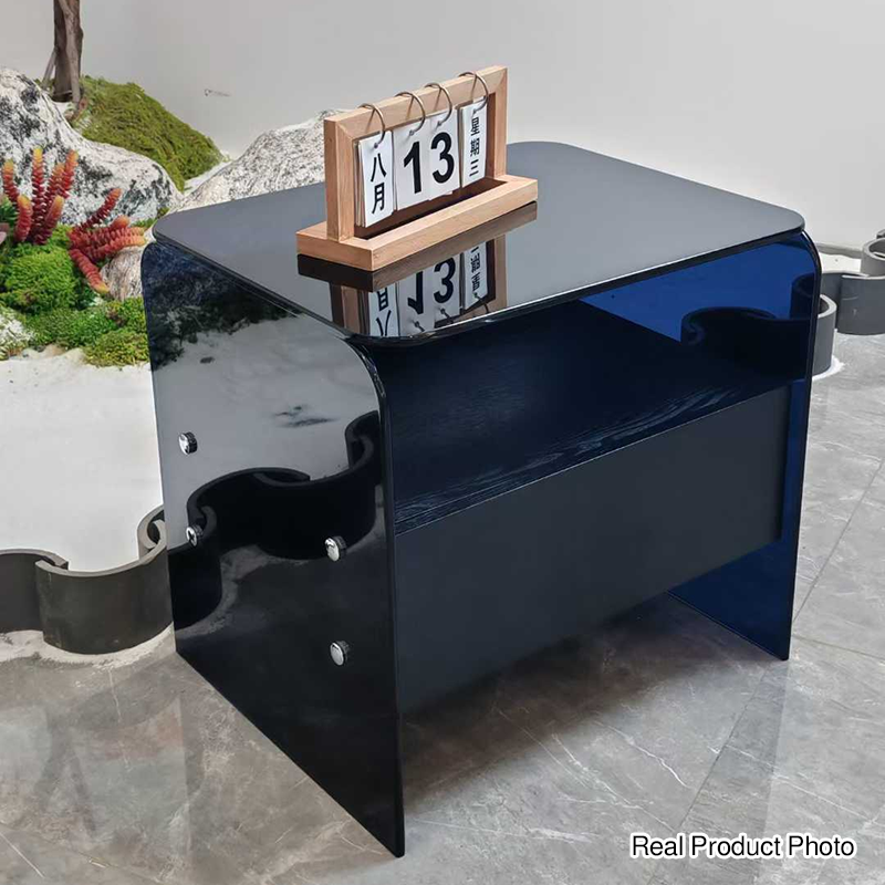 Maximize Storage Industrial Nightstand - Scratch-Resistant Tempered Glass Bedside Table 1-Drawer For Bedroom & Living Room Lumendat