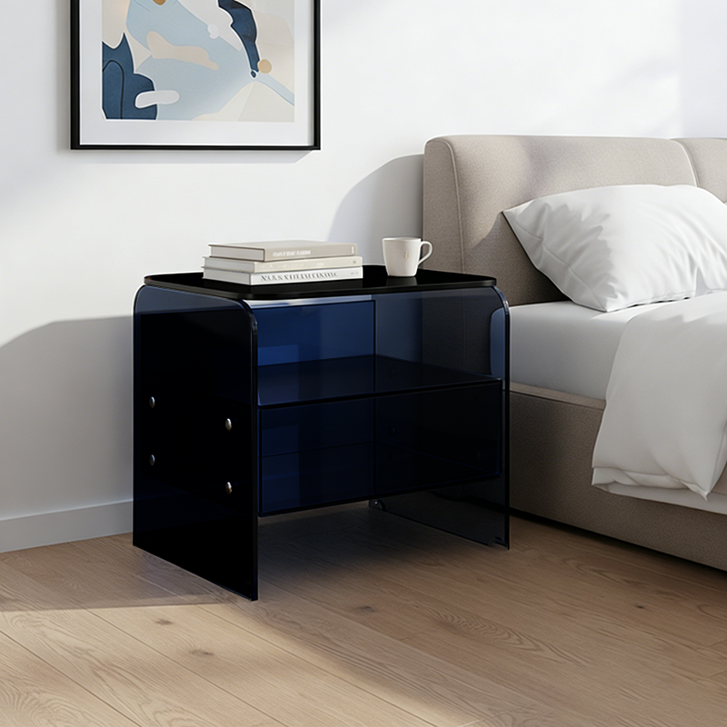Maximize Storage Industrial Nightstand - Scratch-Resistant Tempered Glass Bedside Table 1-Drawer For Bedroom & Living Room Lumendat