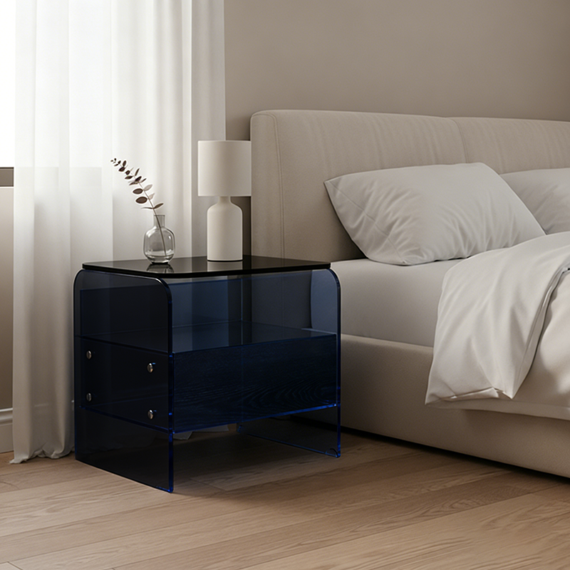 Maximize Storage Industrial Nightstand - Scratch-Resistant Tempered Glass Bedside Table 1-Drawer For Bedroom & Living Room Lumendat