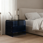 Maximize Storage Industrial Nightstand - Scratch-Resistant Tempered Glass Bedside Table 1-Drawer For Bedroom & Living Room Lumendat