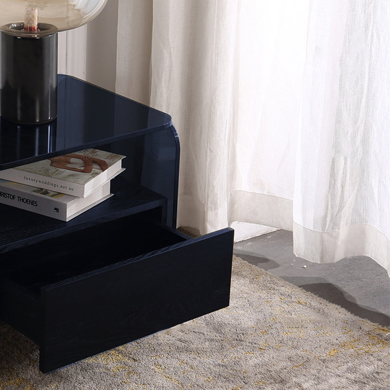 Maximize Storage Industrial Nightstand - Scratch-Resistant Tempered Glass Bedside Table 1-Drawer For Bedroom & Living Room Lumendat
