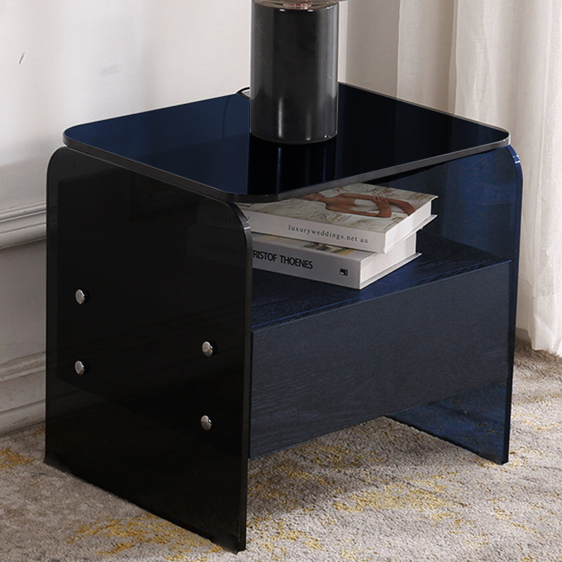 Maximize Storage Industrial Nightstand - Scratch-Resistant Tempered Glass Bedside Table 1-Drawer For Bedroom & Living Room Lumendat