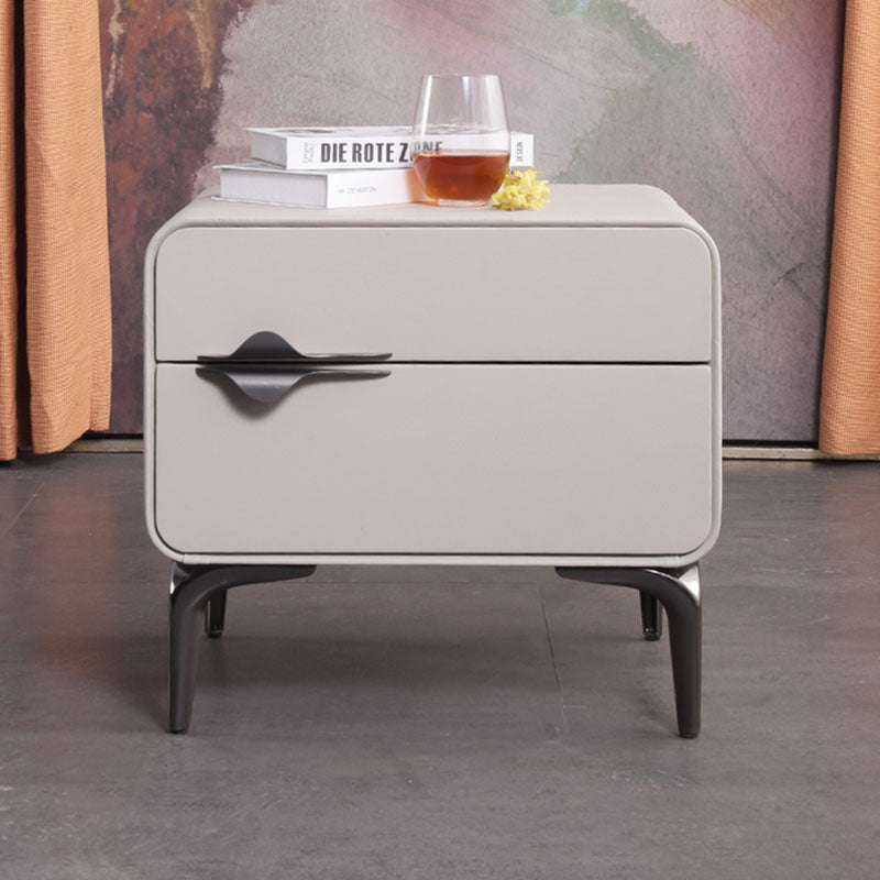 Sleek Storage & Refined Aesthetics Nightstand - Modern Minimalist Rectangular Soft PVC Leather Surface Bedside Table 2-Drawer For Bedroom Lumendat