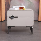 Sleek Storage & Refined Aesthetics Nightstand - Modern Minimalist Rectangular Soft PVC Leather Surface Bedside Table 2-Drawer For Bedroom Lumendat