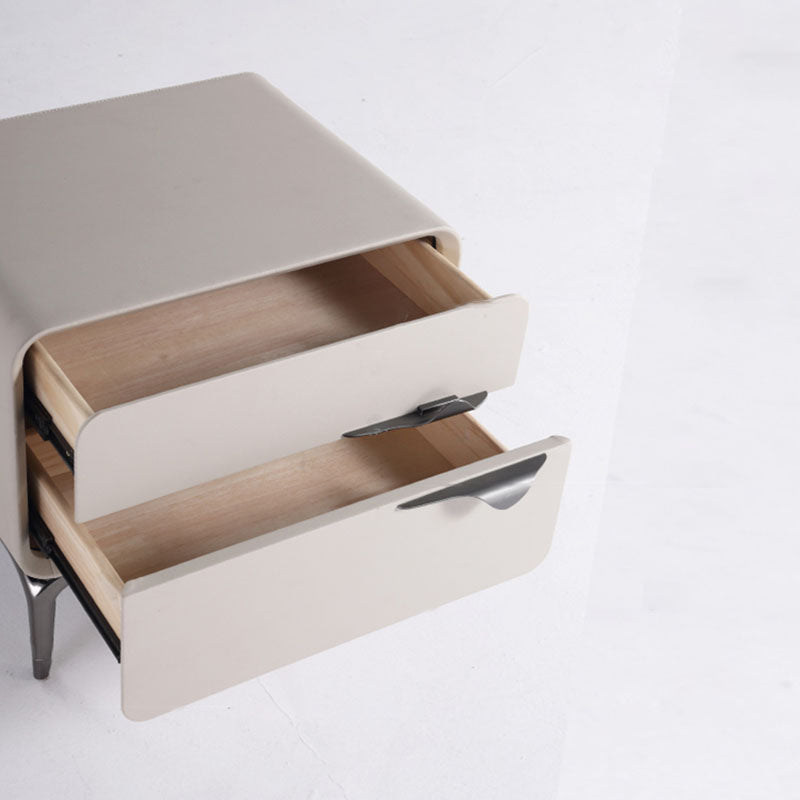 Sleek Storage & Refined Aesthetics Nightstand - Modern Minimalist Rectangular Soft PVC Leather Surface Bedside Table 2-Drawer For Bedroom Lumendat