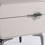 Sleek Storage & Refined Aesthetics Nightstand - Modern Minimalist Rectangular Soft PVC Leather Surface Bedside Table 2-Drawer For Bedroom Lumendat