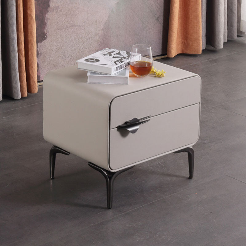 Sleek Storage & Refined Aesthetics Nightstand - Modern Minimalist Rectangular Soft PVC Leather Surface Bedside Table 2-Drawer For Bedroom Lumendat