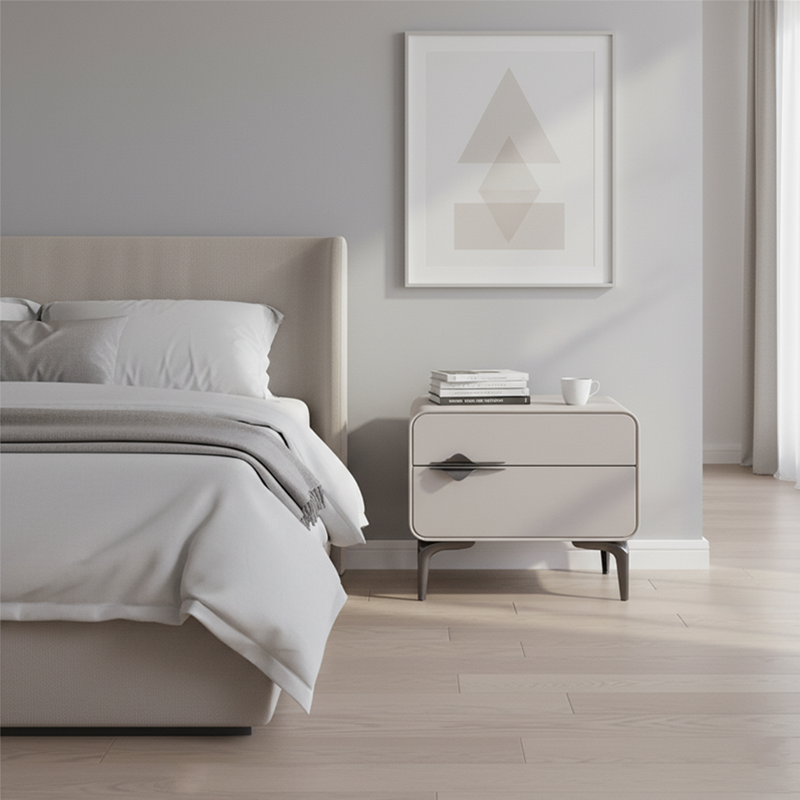 Sleek Storage & Refined Aesthetics Nightstand - Modern Minimalist Rectangular Soft PVC Leather Surface Bedside Table 2-Drawer For Bedroom Lumendat