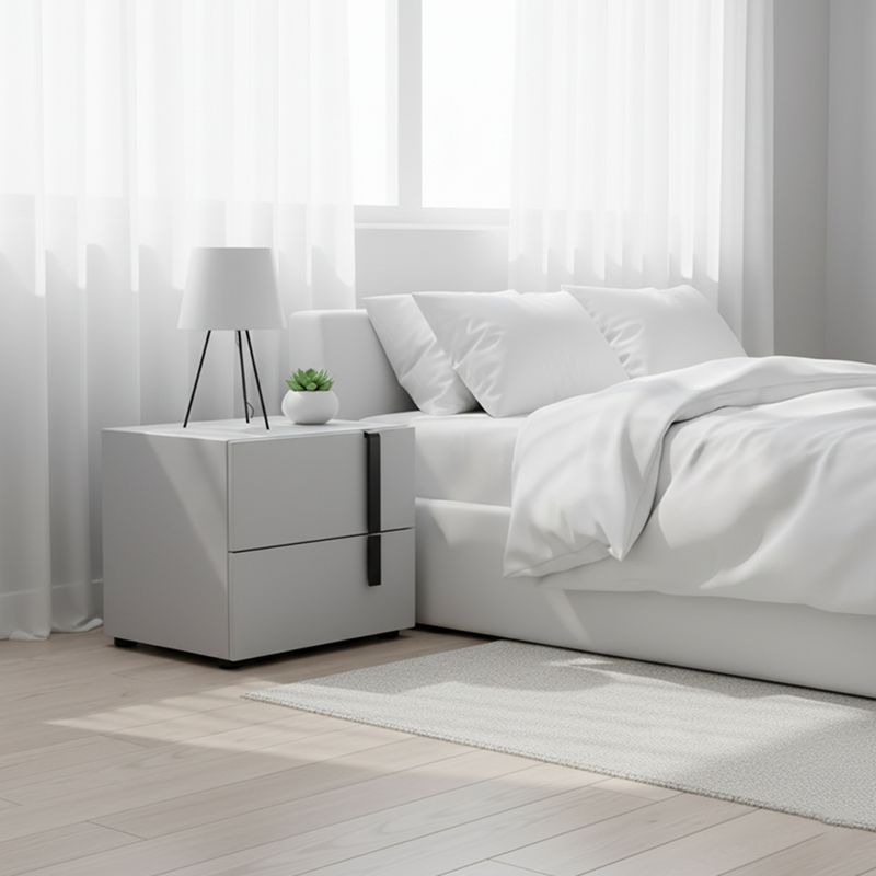 Contemporary Nordic Nightstand - Soft-Touch Storage & Natural Eco-Friendly Charm Bedside Table 2-Drawer For Bedroom & Living Room Lumendat