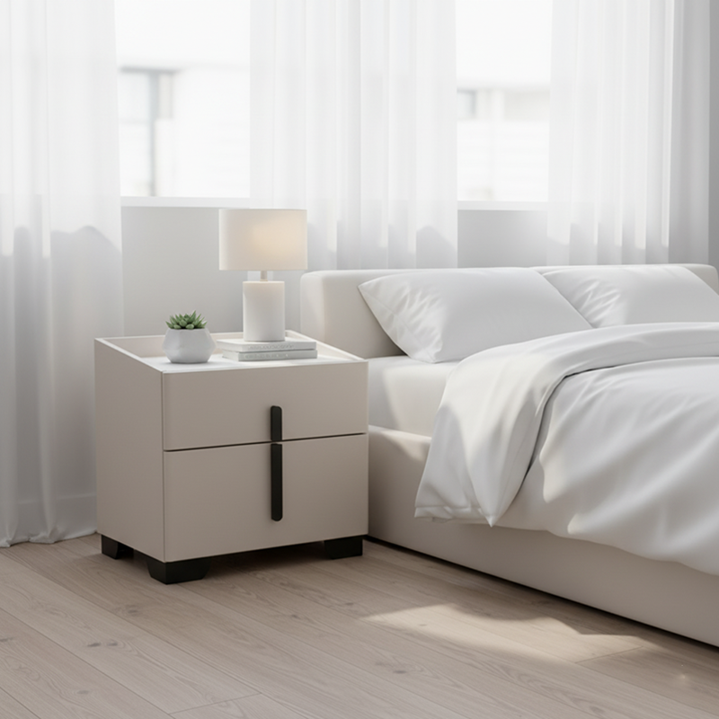 Elegant Light Luxury Nightstand - Timeless Versatility & Thoughtful Humanized Details Bedside Table 2-Drawer For Bedroom & Living Room Lumendat