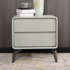 Modern Minimalist Design Nightstand - Refined Rounded Corners & Luxe Faux PVC Leather Charm Bedside Table 2-Drawer For Bedroom Lumendat