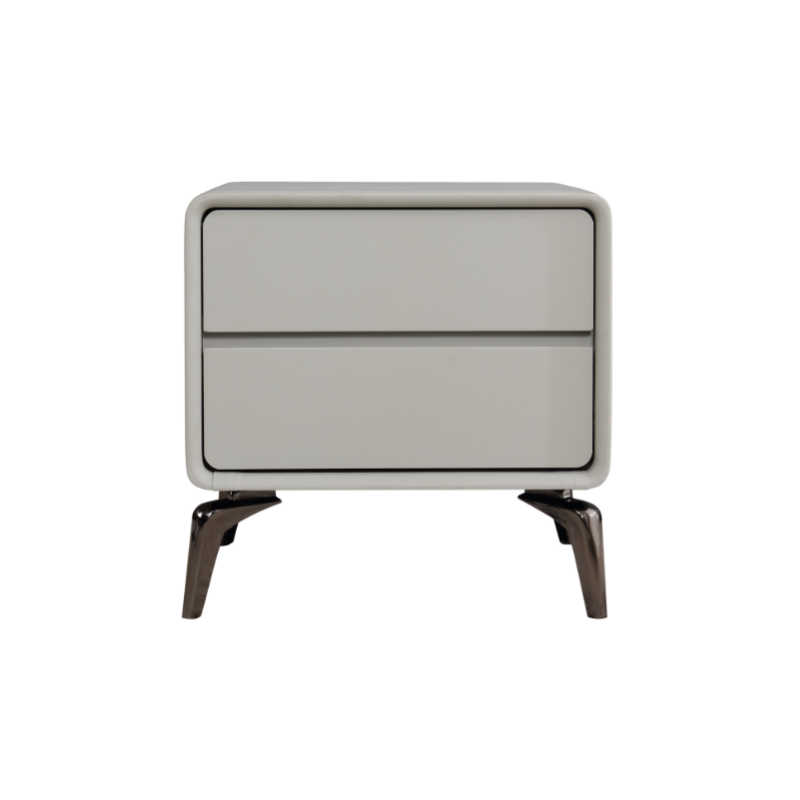 Modern Minimalist Design Nightstand - Refined Rounded Corners & Luxe Faux PVC Leather Charm Bedside Table 2-Drawer For Bedroom Lumendat