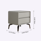 Modern Minimalist Design Nightstand - Refined Rounded Corners & Luxe Faux PVC Leather Charm Bedside Table 2-Drawer For Bedroom Lumendat