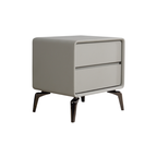 Modern Minimalist Design Nightstand - Refined Rounded Corners & Luxe Faux PVC Leather Charm Bedside Table 2-Drawer For Bedroom Lumendat