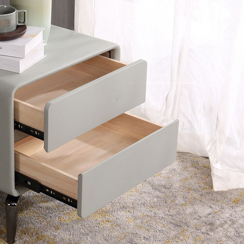 Modern Minimalist Design Nightstand - Refined Rounded Corners & Luxe Faux PVC Leather Charm Bedside Table 2-Drawer For Bedroom Lumendat