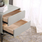 Modern Minimalist Design Nightstand - Refined Rounded Corners & Luxe Faux PVC Leather Charm Bedside Table 2-Drawer For Bedroom Lumendat
