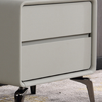 Modern Minimalist Design Nightstand - Refined Rounded Corners & Luxe Faux PVC Leather Charm Bedside Table 2-Drawer For Bedroom Lumendat