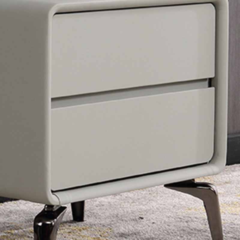 Modern Minimalist Design Nightstand - Refined Rounded Corners & Luxe Faux PVC Leather Charm Bedside Table 2-Drawer For Bedroom Lumendat
