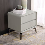 Modern Minimalist Design Nightstand - Refined Rounded Corners & Luxe Faux PVC Leather Charm Bedside Table 2-Drawer For Bedroom Lumendat