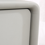 Modern Minimalist Design Nightstand - Refined Rounded Corners & Luxe Faux PVC Leather Charm Bedside Table 2-Drawer For Bedroom Lumendat
