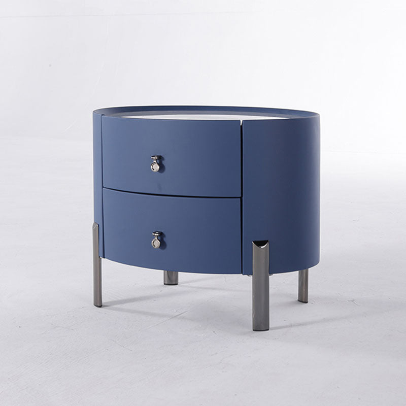 Scandinavian-Style Elliptical Cylinder Nightstand - Scratch-Resistant Top & Faux Leather Upholstery Bedside Table 2-Drawer For Bedroom Lumendat